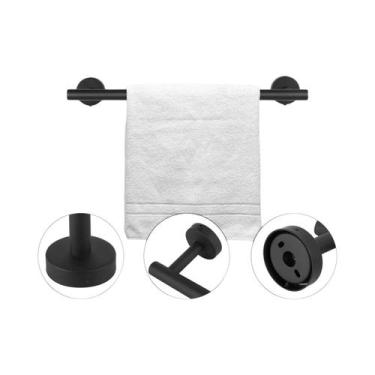 Imagem de Barra De Toalhas De Aço Inoxidável Preta Fosca De 40cm Montada Na Pare