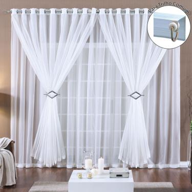 Imagem de Cortina Paula 4,00m x 2,80m Branca Para Trilho Comum Tecido Voal Leve Clean Sala