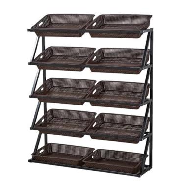 Imagem de Prateleira versátil de exibição de frutas e vegetais de 4/5 camadas - Organizador de prateleira de supermercado para cebolas, batatas e sacos de lanche - Solução durável de armazenamento de despensa