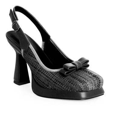 Imagem de ANN CREEK Sapato feminino de salto alto plataforma com bico quadrado e salto alto Mary Jane vestido trançado casamento formatura festa escritório feminino, Preto, 37