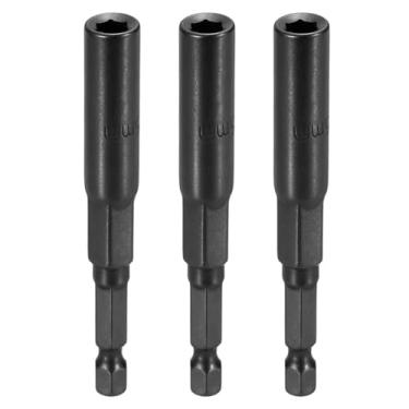 Imagem de HARFINGTON 3 peças de broca de chave de porca soquete métrico de 5,5 mm haste sextavada de 1/10.2 cm (3,15" (80 mm) soquetes de 6 pontos extralongos conjuntos de parafusos de aço Cr-V de troca rápida