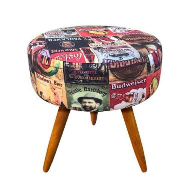 Imagem de Puff Banqueta Berlim Redondo Estampado Beer Pés Castanho - D'Rossi