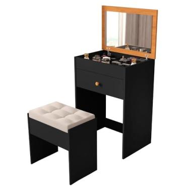 Imagem de Penteadeira Clara Com 1 Gaveta e Banqueta Estofada Preto/nature
