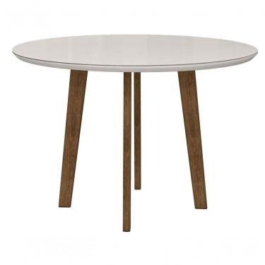 Imagem de Mesa De Jantar Redonda Turmalina 4 Lugares Pés Oblongo Off White Com Vidro - Rv Moveis