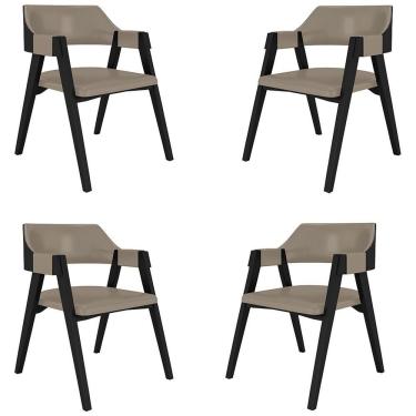 Imagem de Kit 4 Cadeiras Sala De Jantar E Jogos Carteados Madeira Maciça Poker Pu Nude-preto G42 - Gran Belo