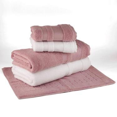 Imagem de Kit De Toalha 5pçs Algodão Egípcio Dusty Rose E Branco