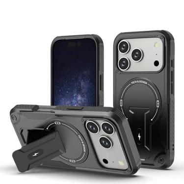 Imagem de IRTGFG Capa de celular dobrável com suporte magnético e proteção invisível para iPhone 16E (Preta)