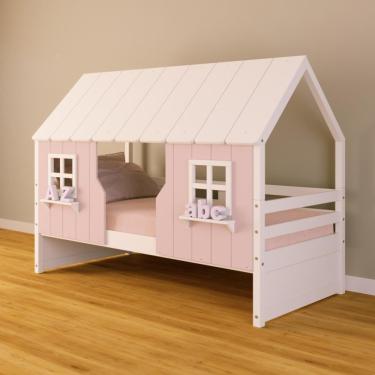 Imagem de Cama Casinha Encantada Madeira Maciça Rosa/ Branco Housin