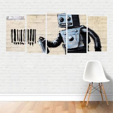 Imagem de Quadro Arte Muro Pichação Robô Spray Código de Barras Canvas
