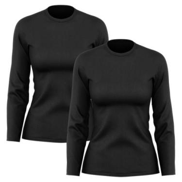 Imagem de Kit 2 Camisetas Feminina Manga Longa Dry Fit Básica Lisa Proteção Sola