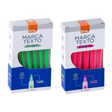 Imagem de 2 Caixas Marca Texto Fluorescente Transparente 12 Unidades Brw Verde E