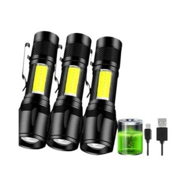 Imagem de Lanterna Mini Recarregável COB+XPE Portátil Com Zoom Para Camping E Em