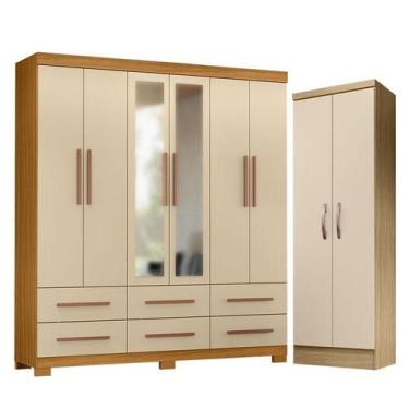 Imagem de Guarda Roupa Casal New Kansas com Espelho e Armário Multiuso New Egito