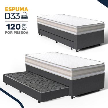 Imagem de Cama Box com Colchão de Espuma D33 Double Face Territory Hellen + Auxiliar de Molas Unique Solteiro 88cm