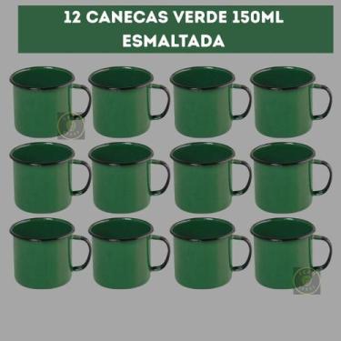 Imagem de Kit 12 Canecas VERDE 150ml Esmaltadas Copo Vintage Café Chá - NoBrand