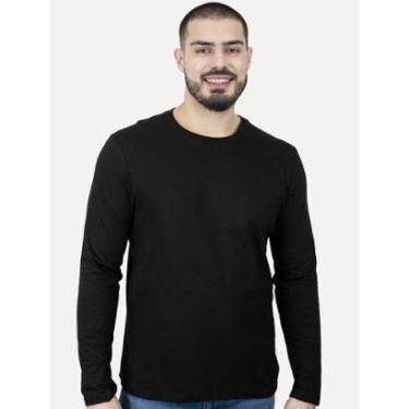 Imagem de Camiseta Ellus Masculina Manga Longa Cotton Fine Classic Logo Preta-Masculino