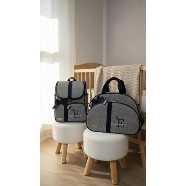 Imagem de KR RK Bolsas Maternidade Mala e Mochila Luxo Elegance, Cinza fita Azul