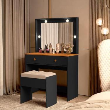 Imagem de Penteadeira para Maquiagem Lívia com Espelho Iluminado 2 Gavetas e Ban