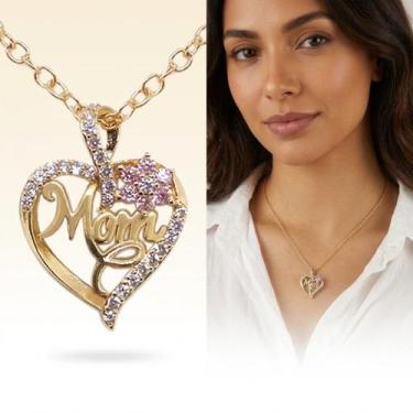 Imagem de Colar Feminino Coração Banhado a Ouro ou Prata Mãe Flor de Zircônia co