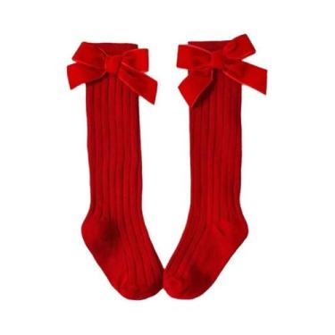 Imagem de Meias De Natal Para Meninas Com Laço Vermelho, Meias Longas De Algodão