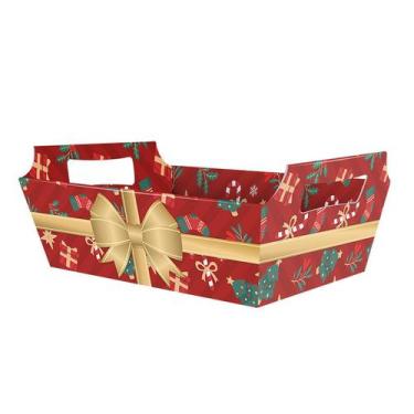 Imagem de Cesta Presente de Natal Média Embalagem Natalina Decorativa - Ursinho