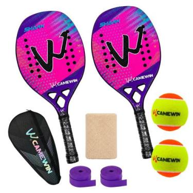Imagem de Kit 2 Raquetes Beach Tennis Camewin Carbono 3K + 2 Bolinhas, Shark pin