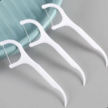 Imagem de Kit Haste com Fio Flosser Portátil para Higiene Bucal Completa Plástico Atóxico e Fio de Nylon 30 Unidades
