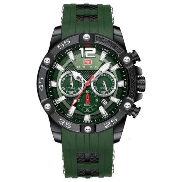 Imagem de Relógio Analógico Masculino Quartzo Esportivo Pulseira Silicone à Prova D'agua Verde Mini Focus