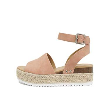 Imagem de Soda Topic Sandália casual com fivela de bico aberto e tira no tornozelo, alpargatas, plataforma plana, Rosy Nude, 35