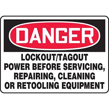 Imagem de Accuform Placa adesiva Dura-Vinil Signs MLKT280XV, Legend "Danger Lockout/TAGOUT Power Before Servicing, Repairing", 25,4 cm de comprimento x 35,5 cm de largura x 0 cm de espessura, vermelho/preto em