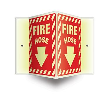 Imagem de Accuform Placa de projeção PSP351 3D, legenda "mangueira de fogo", plástico Lumi-Glow de alto impacto de 0,3 cm de espessura, orifícios de montagem pré-perfurados, plástico, 30,5 cm x 23 cm, brilho em