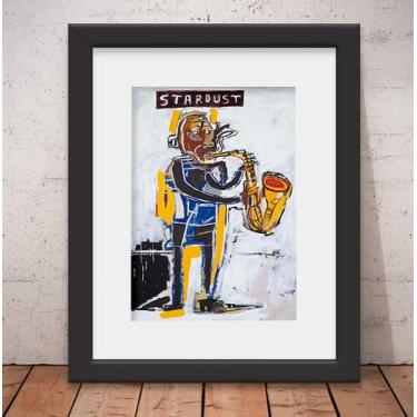 Imagem de Megane Quadro Decorativo Basquiat Saxofone Banksy Vidro & Paspatur 46x56cm