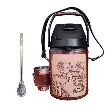 Imagem de Kit Tereré Revestido em Couro - Garrafa + Copo + Bomba