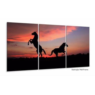 Imagem de Quadro 2 Cavalos Por do Sol 120x60 3 peças em Tecido
