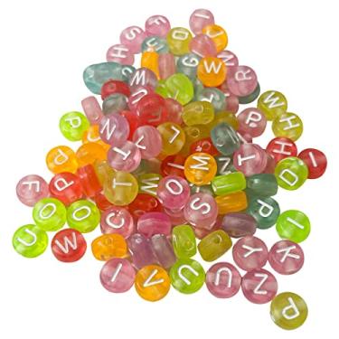 Imagem de 300 Miçangas Coloridas Conta Translucidas Letras Brancas Redonda Alfabeto Completo Para Colar Infantil Pulseira Artesanato Bijuterias Para Crianças