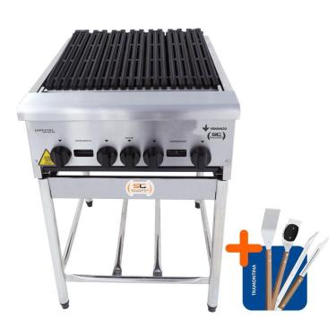 Imagem de Chapa Charbroiler Americana Profissional Grill 60cm Gás Inox com Pé CGGP60 e Utensílios - Venâncio