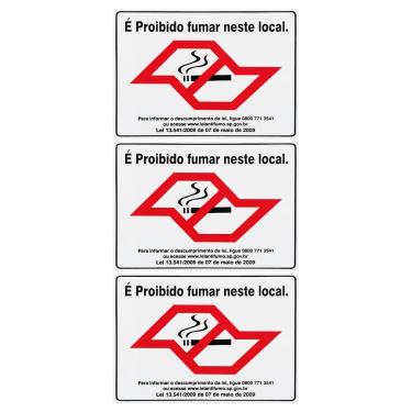 Imagem de Combo 3 Placas De Sinalização É Proibido Fumar Neste Local 25X20 Acesso - P-5/2 F9e