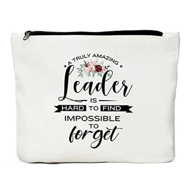 Imagem de Presentes de agradecimento aos líderes presentes para chefes de Natal para supervisor líder PM mentor agradecimento aposentadoria despedida bolsa de maquiagem presente de colega de trabalho - Amazing Leader is Hard to Find, Azul: branco, Moda