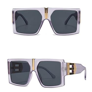 Imagem de Óculos de sol grandes da moda com armação grande, óculos de sol quadrado preto clássico para mulheres, óculos de direção masculinos de luxo grande, roxo, tamanho único
