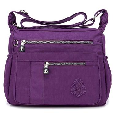 Imagem de MINTEGRA Bolsa tiracolo feminina de nylon à prova d'água bolsa mensageiro leve, Roxo 2, Medium, Durável