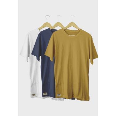 Imagem de Kit Camisetas Básicas Veneza Amarelo Branco e Azul 100% Algodão