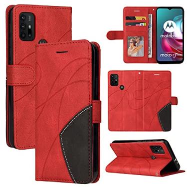 Imagem de Capa carteira para Moto G10 e Moto G30, compartimentos para porta-cartão, capa de poliuretano de luxo anexada à prova de choque em TPU com fecho magnético com suporte para Moto G10 e Moto G30 (vermelha)