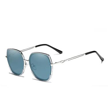 Imagem de Óculos de sol feminino estilo jovem lente polarizada gradiente design de luxo feminino elegante Lunette De Soleil, prata azul claro, tamanho único