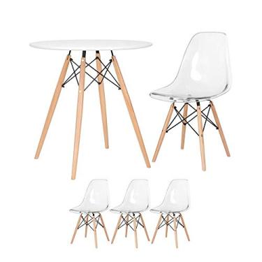 Imagem de Loft7, Kit - Mesa redonda Eames 70 cm branco + 3 cadeiras Eiffel Dsw incolor