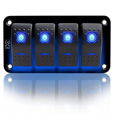 Imagem de FXC Interruptor basculante painel de alumínio 4 interruptores de alternância painel de 5 pinos liga/desliga 2 LEDs retroiluminados para barco, carro, azul marinho