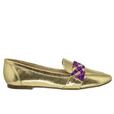 Imagem de Mocassim Feminino Abelle Shoes Sem Salto em Couro Dourado Milena Tamanho:34;Cor:Dourado