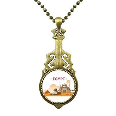 Imagem de DIYthinker Colar de pirâmide da cidade Esfinge Egito com pingente de música de guitarra antiga