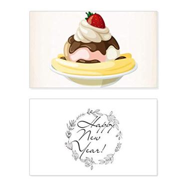 Imagem de Moranguinho, banana, sorvete doce, ano novo, cartão de felicitações, mensagem de abençoar presente