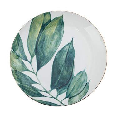 Imagem de JLXZHOME Pratos de jantar redondos de porcelana com padrão de plantas verdes de 20,32 cm, louças de cerâmica, pratos de bolo, D, 20,32 cm