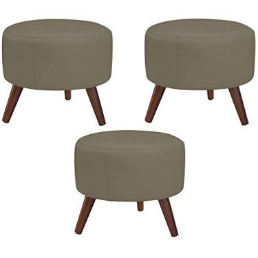 Imagem de Kit 03 Puffs Decorativos Redondo Pés Palito Couro Fendi - Gran Belo